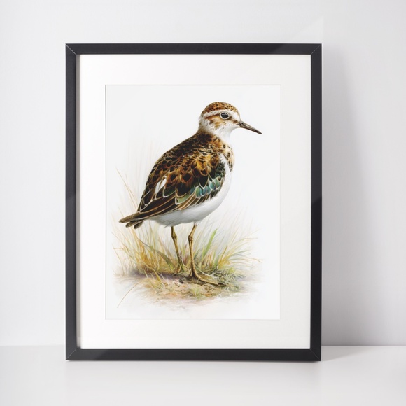 Watercolor Sandpiper Bird Portrait Wall Art Print, Unframed - Coastal Serenity - Picture 3 of 7
